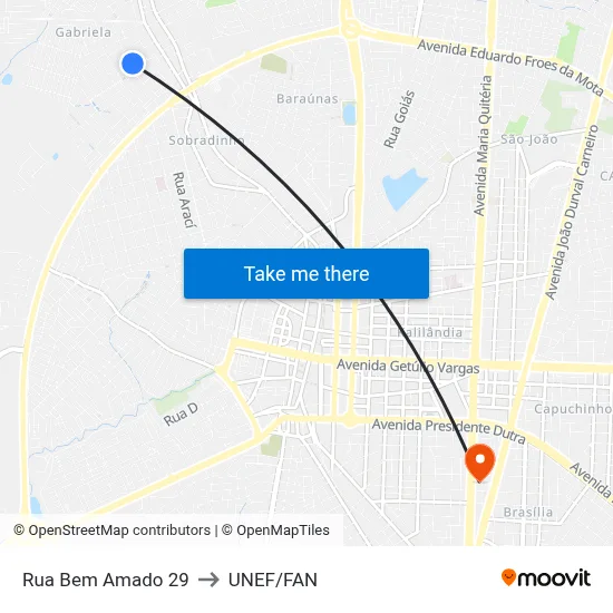 Rua Bem Amado 29 to UNEF/FAN map