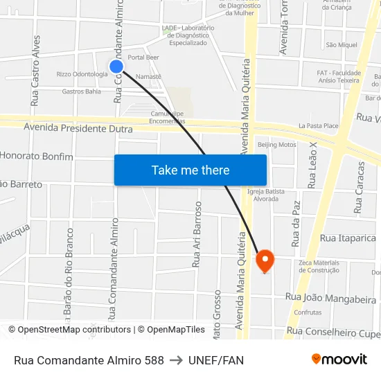Rua Comandante Almiro 588 to UNEF/FAN map