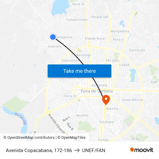 Avenida Copacabana, 172-186 to UNEF/FAN map