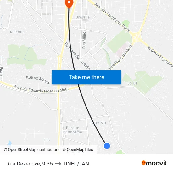 Rua Dezenove, 9-35 to UNEF/FAN map