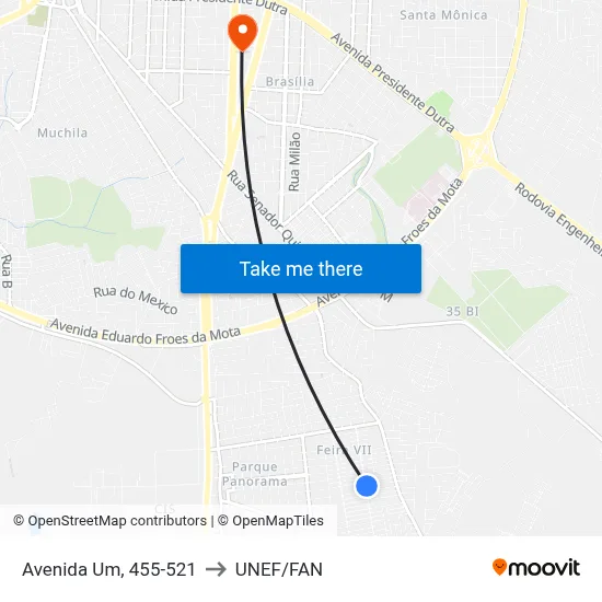 Avenida Um, 455-521 to UNEF/FAN map