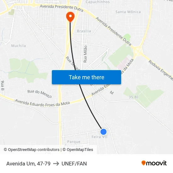 Avenida Um, 47-79 to UNEF/FAN map