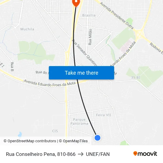 Rua Conselheiro Pena, 810-866 to UNEF/FAN map