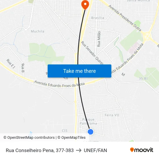 Rua Conselheiro Pena, 377-383 to UNEF/FAN map