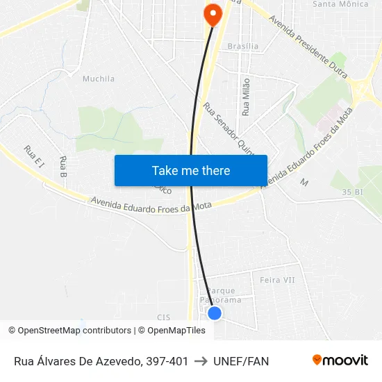 Rua Álvares De Azevedo, 397-401 to UNEF/FAN map