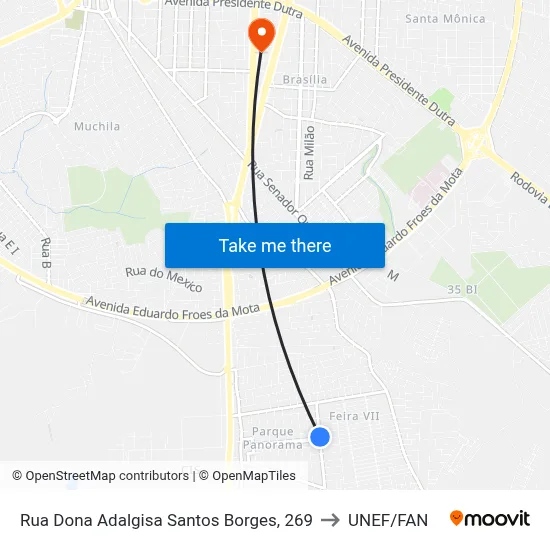 Rua Dona Adalgisa Santos Borges, 269 to UNEF/FAN map
