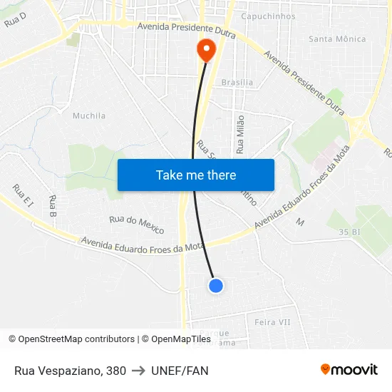 Rua Vespaziano, 380 to UNEF/FAN map