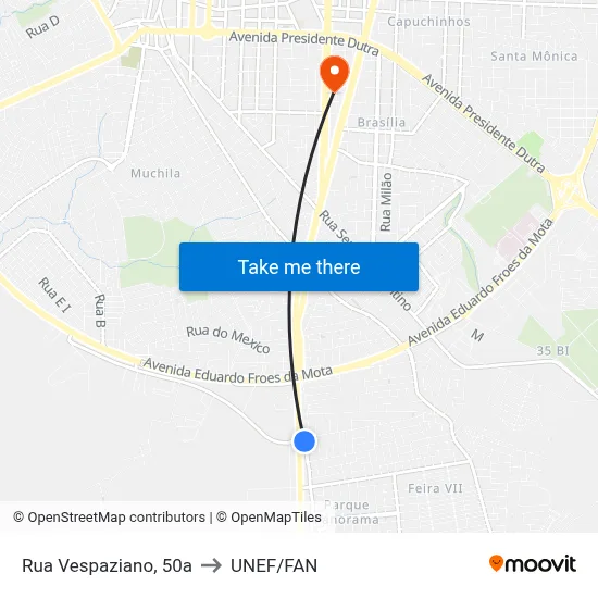 Rua Vespaziano, 50a to UNEF/FAN map