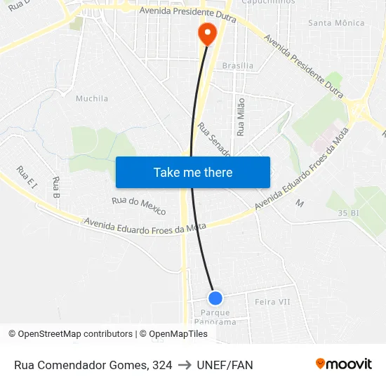Rua Comendador Gomes, 324 to UNEF/FAN map