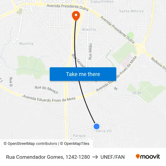 Rua Comendador Gomes, 1242-1280 to UNEF/FAN map