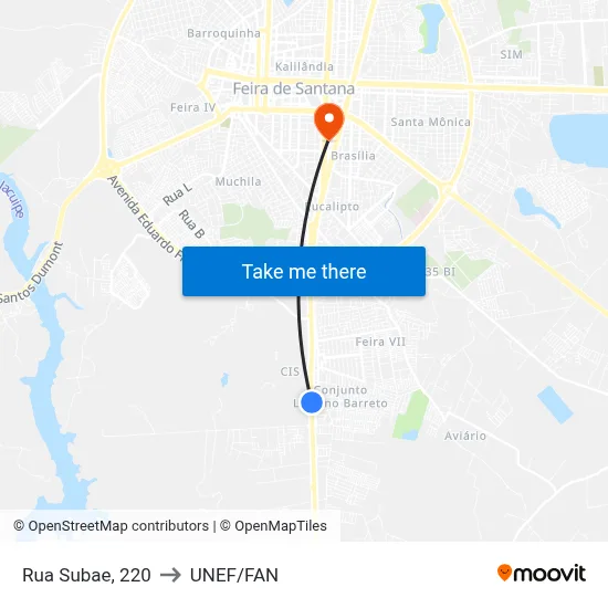 Rua Subae, 220 to UNEF/FAN map