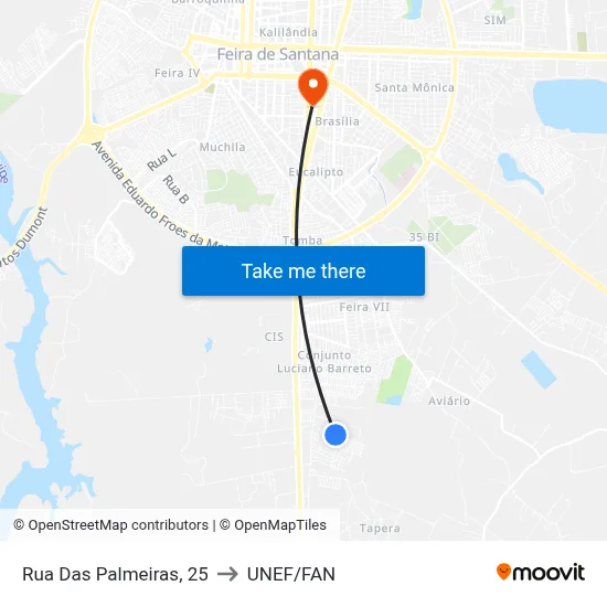 Rua Das Palmeiras, 25 to UNEF/FAN map