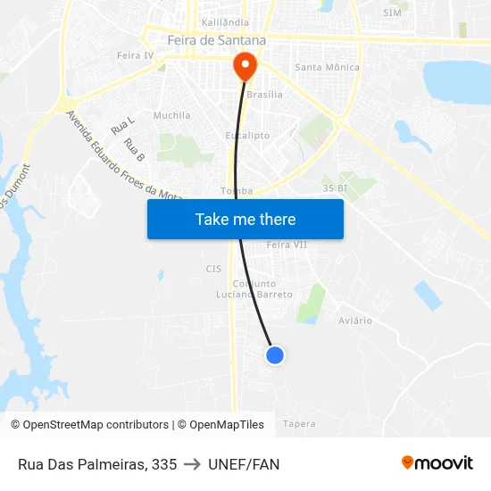 Rua Das Palmeiras, 335 to UNEF/FAN map