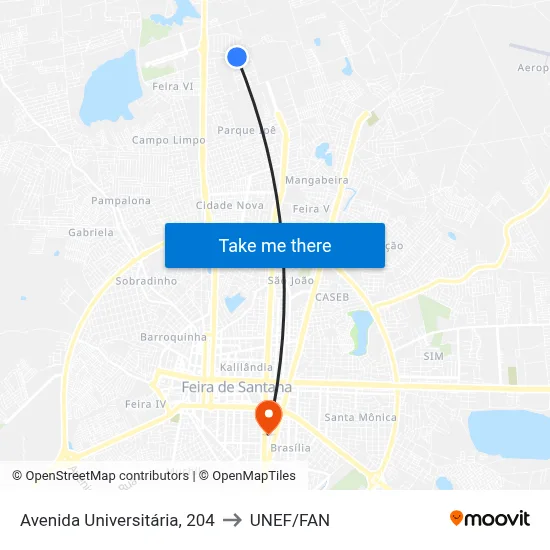 Avenida Universitária, 204 to UNEF/FAN map