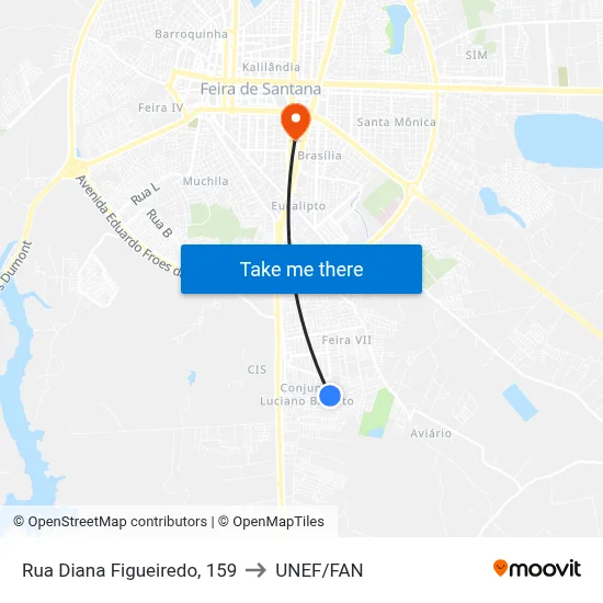 Rua Diana Figueiredo, 159 to UNEF/FAN map
