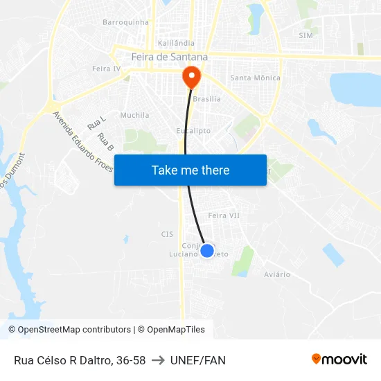 Rua Célso R Daltro, 36-58 to UNEF/FAN map