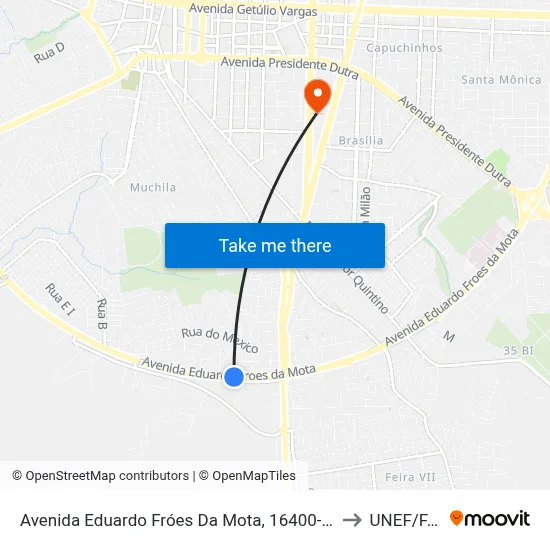 Avenida Eduardo Fróes Da Mota, 16400-16736 to UNEF/FAN map