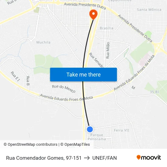 Rua Comendador Gomes, 97-151 to UNEF/FAN map