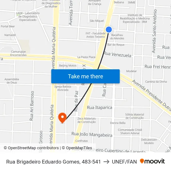 Rua Brigadeiro Eduardo Gomes, 483-541 to UNEF/FAN map