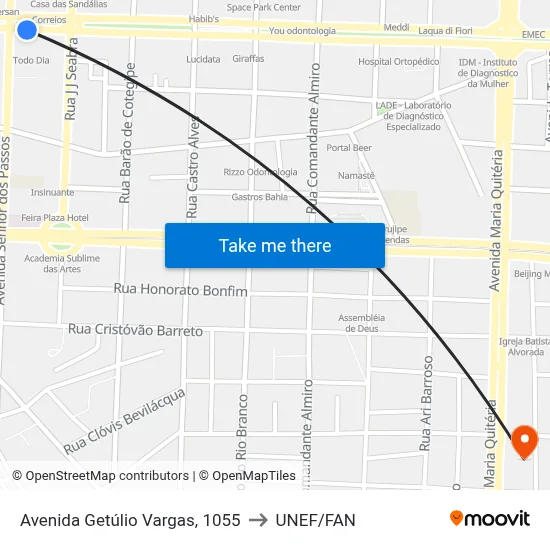 Avenida Getúlio Vargas, 1055 to UNEF/FAN map