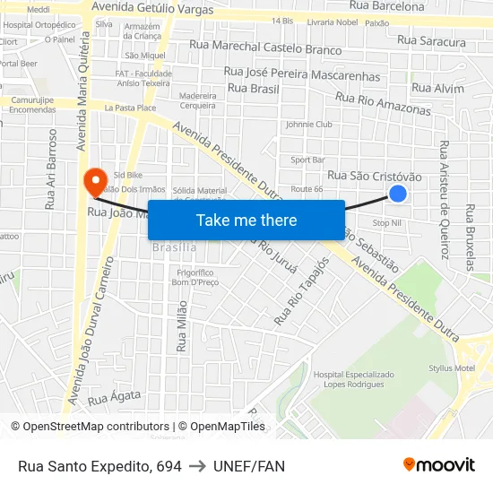 Rua Santo Expedito, 694 to UNEF/FAN map