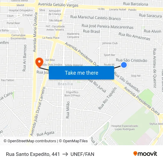 Rua Santo Expedito, 441 to UNEF/FAN map