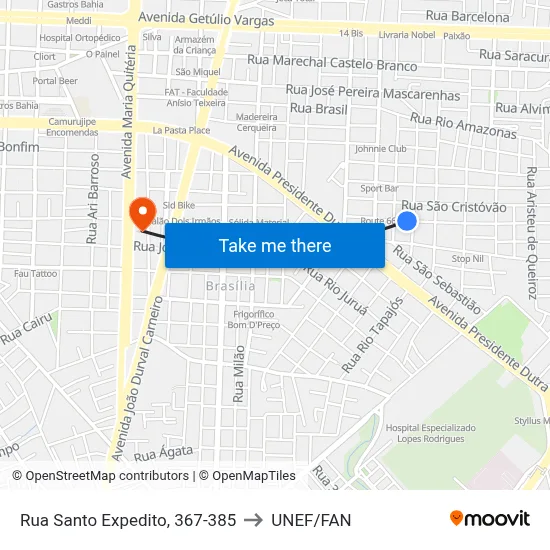 Rua Santo Expedito, 367-385 to UNEF/FAN map