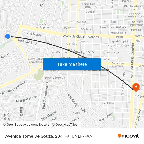 Avenida Tomé De Souza, 204 to UNEF/FAN map