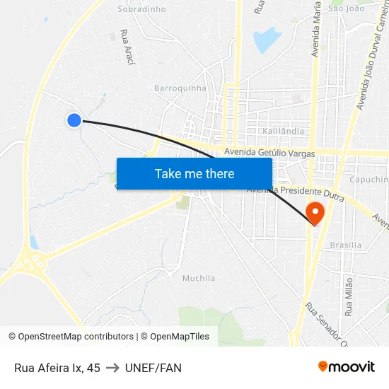 Rua Afeira Ix, 45 to UNEF/FAN map