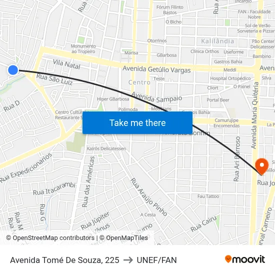 Avenida Tomé De Souza, 225 to UNEF/FAN map