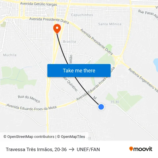 Travessa Três Irmãos, 20-36 to UNEF/FAN map