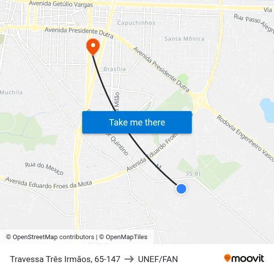 Travessa Três Irmãos, 65-147 to UNEF/FAN map