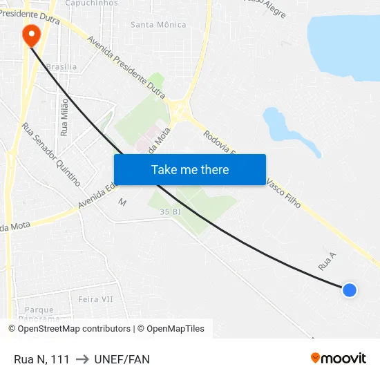 Rua N, 111 to UNEF/FAN map