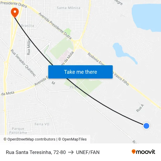 Rua Santa Teresinha, 72-80 to UNEF/FAN map