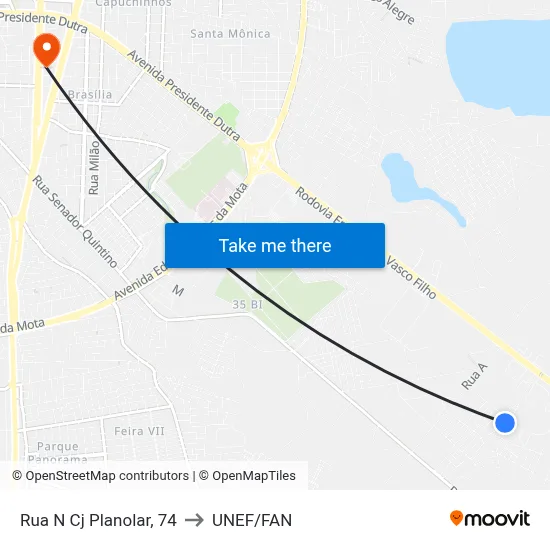 Rua N Cj Planolar, 74 to UNEF/FAN map