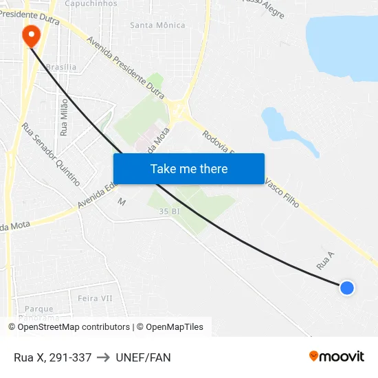 Rua X, 291-337 to UNEF/FAN map