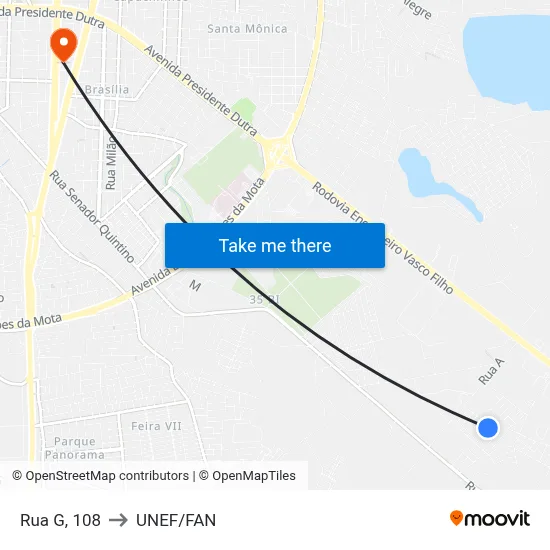 Rua G, 108 to UNEF/FAN map