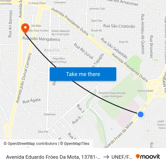 Avenida Eduardo Fróes Da Mota, 13781-14221 to UNEF/FAN map