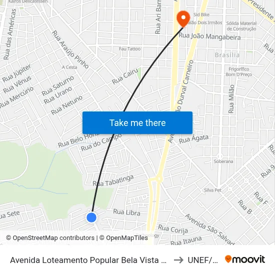 Avenida Loteamento Popular Bela Vista Do Sul, 300 to UNEF/FAN map