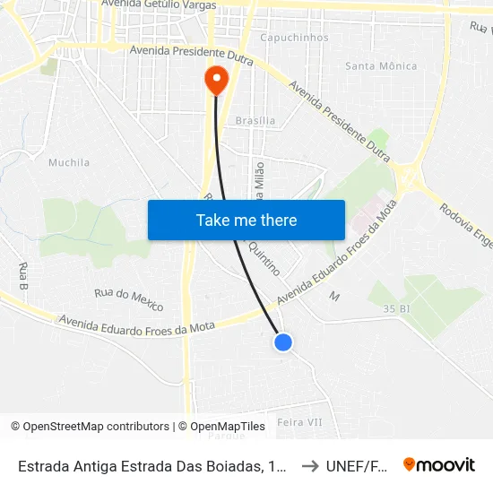 Estrada Antiga Estrada Das Boiadas, 1674 to UNEF/FAN map