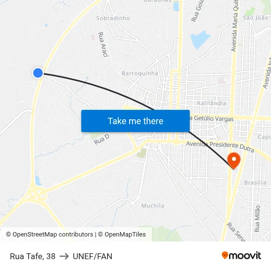 Rua Tafe, 38 to UNEF/FAN map