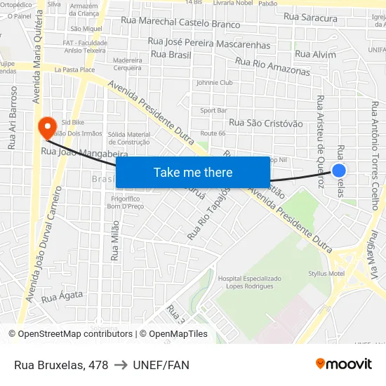 Rua Bruxelas, 478 to UNEF/FAN map