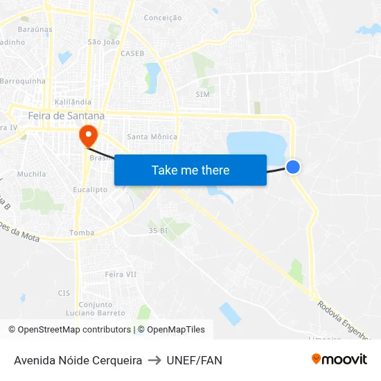 Avenida Nóide Cerqueira to UNEF/FAN map