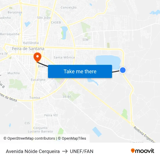 Avenida Nóide Cerqueira to UNEF/FAN map