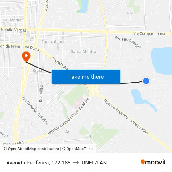Avenida Periférica, 172-188 to UNEF/FAN map