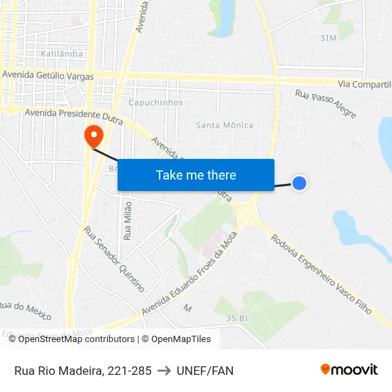 Rua Rio Madeira, 221-285 to UNEF/FAN map