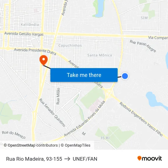 Rua Rio Madeira, 93-155 to UNEF/FAN map