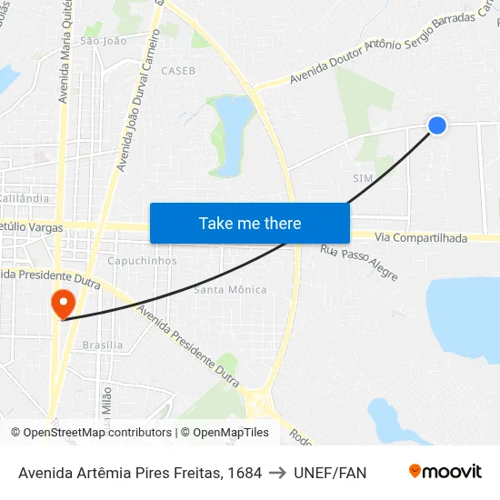 Avenida Artêmia Pires Freitas, 1684 to UNEF/FAN map