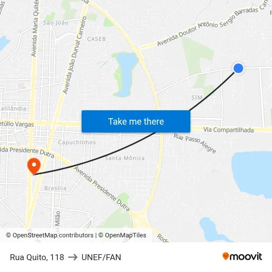 Rua Quito, 118 to UNEF/FAN map