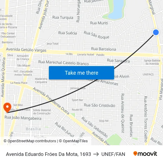 Avenida Eduardo Fróes Da Mota, 1693 to UNEF/FAN map
